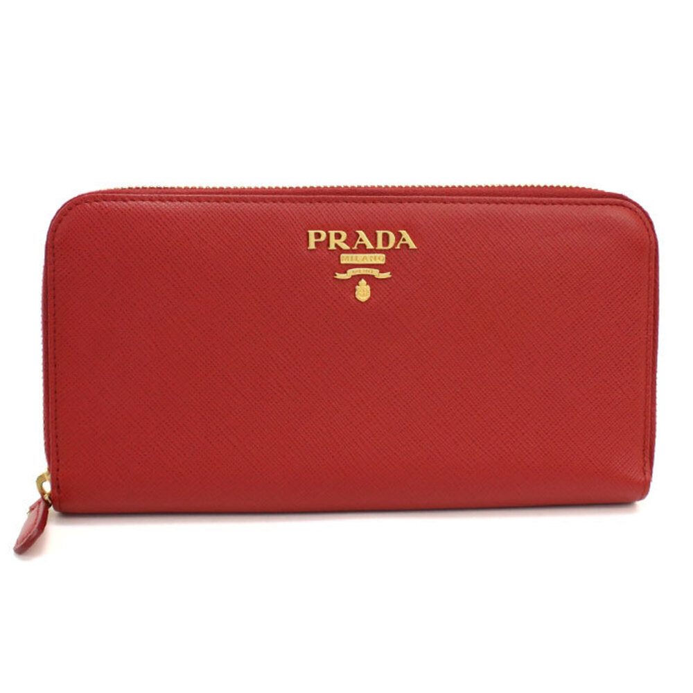 PRADA Prada Long Wallet, Round Zipper, 1ML506, Saffiano Leather, Women's, Red